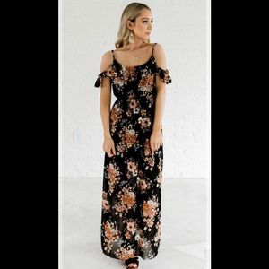 NWOT Black Floral Cold Shoulder Maxi Dress